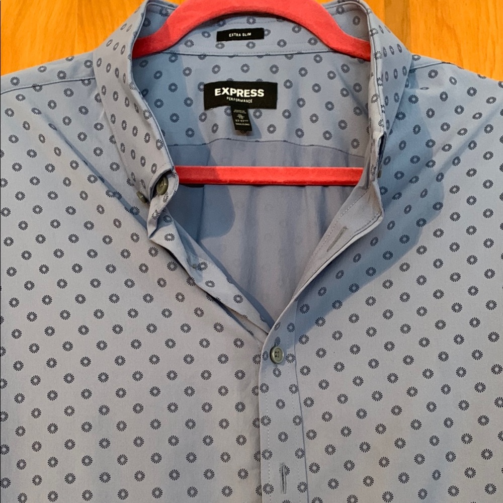 Express Performance Men's Stretch Extra Slim Dress Shirt Light Blue XL Tall